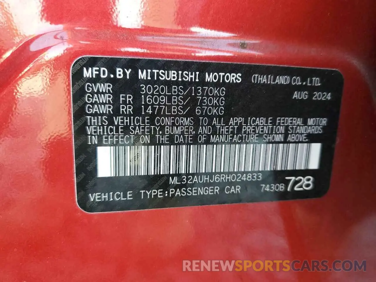 13 Photograph of a damaged car ML32AUHJ6RH024833 MITSUBISHI MIRAGE 2024