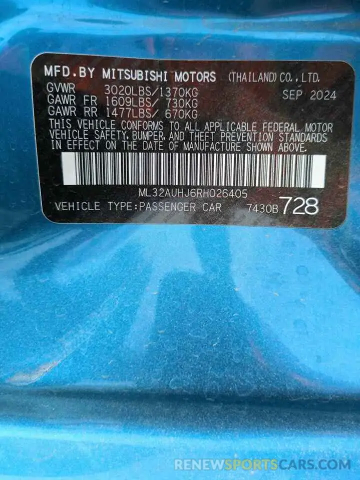 12 Photograph of a damaged car ML32AUHJ6RH026405 MITSUBISHI MIRAGE 2024