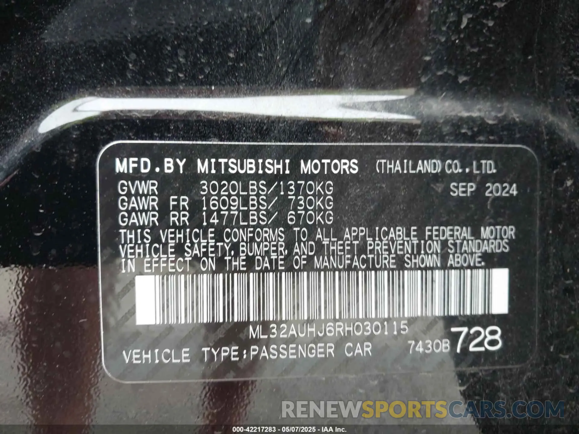 9 Photograph of a damaged car ML32AUHJ6RH030115 MITSUBISHI MIRAGE 2024