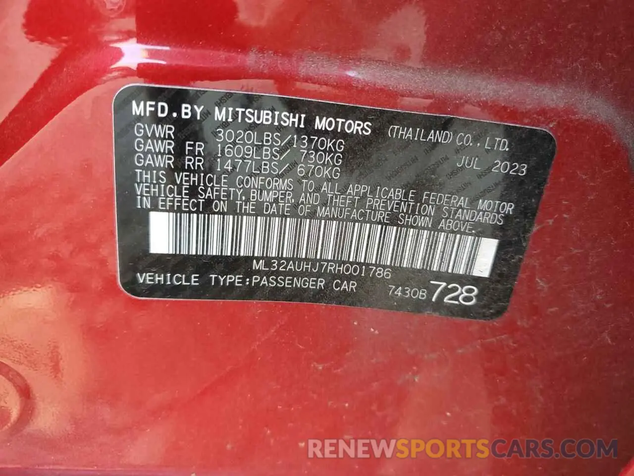13 Photograph of a damaged car ML32AUHJ7RH001786 MITSUBISHI MIRAGE 2024