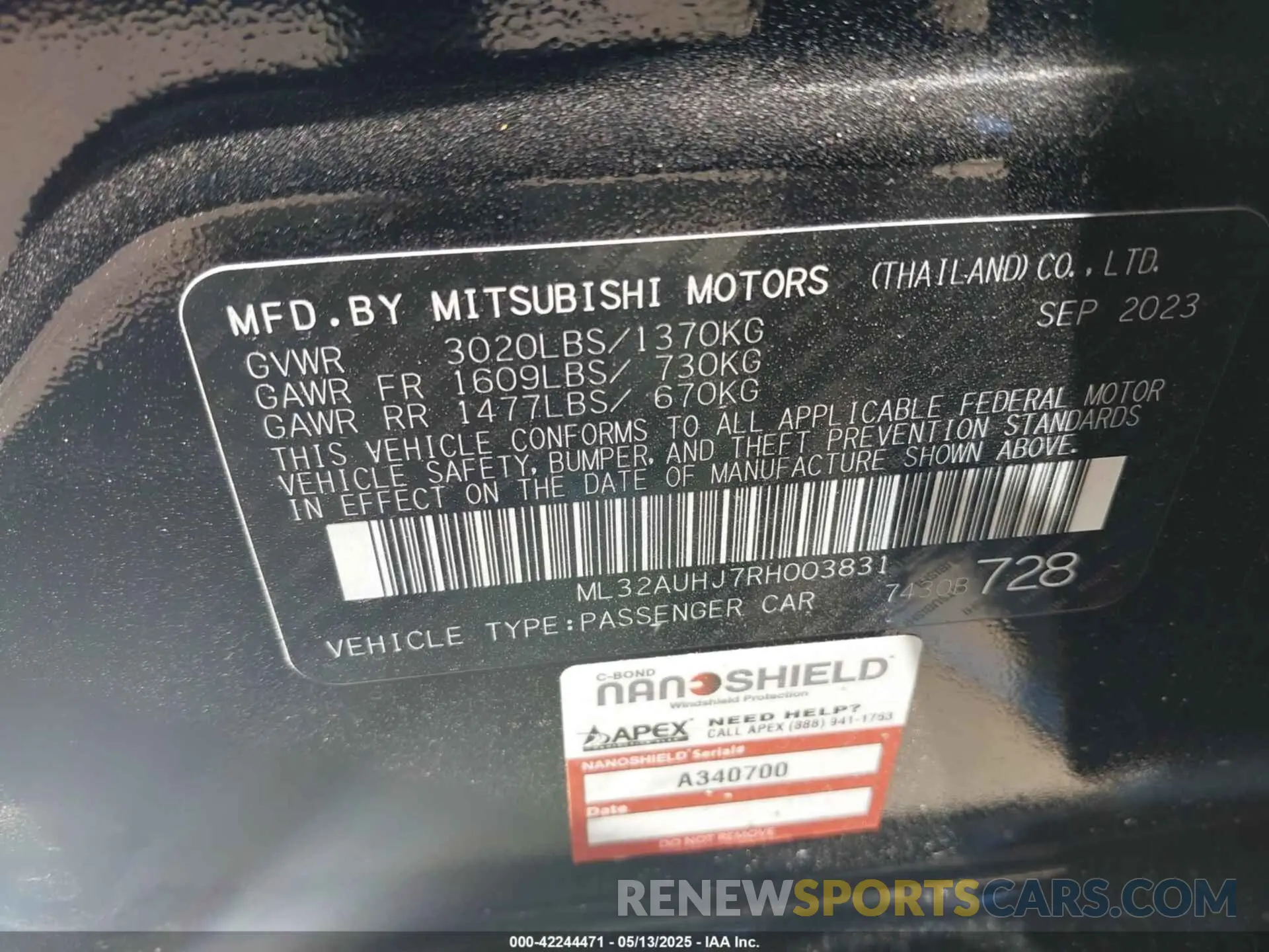 9 Photograph of a damaged car ML32AUHJ7RH003831 MITSUBISHI MIRAGE 2024