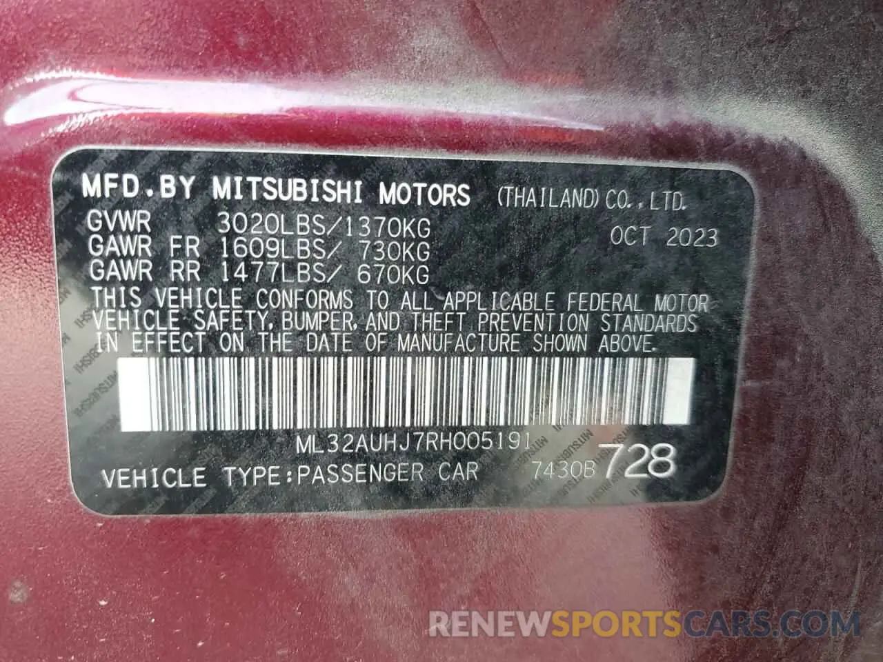 14 Photograph of a damaged car ML32AUHJ7RH005191 MITSUBISHI MIRAGE 2024