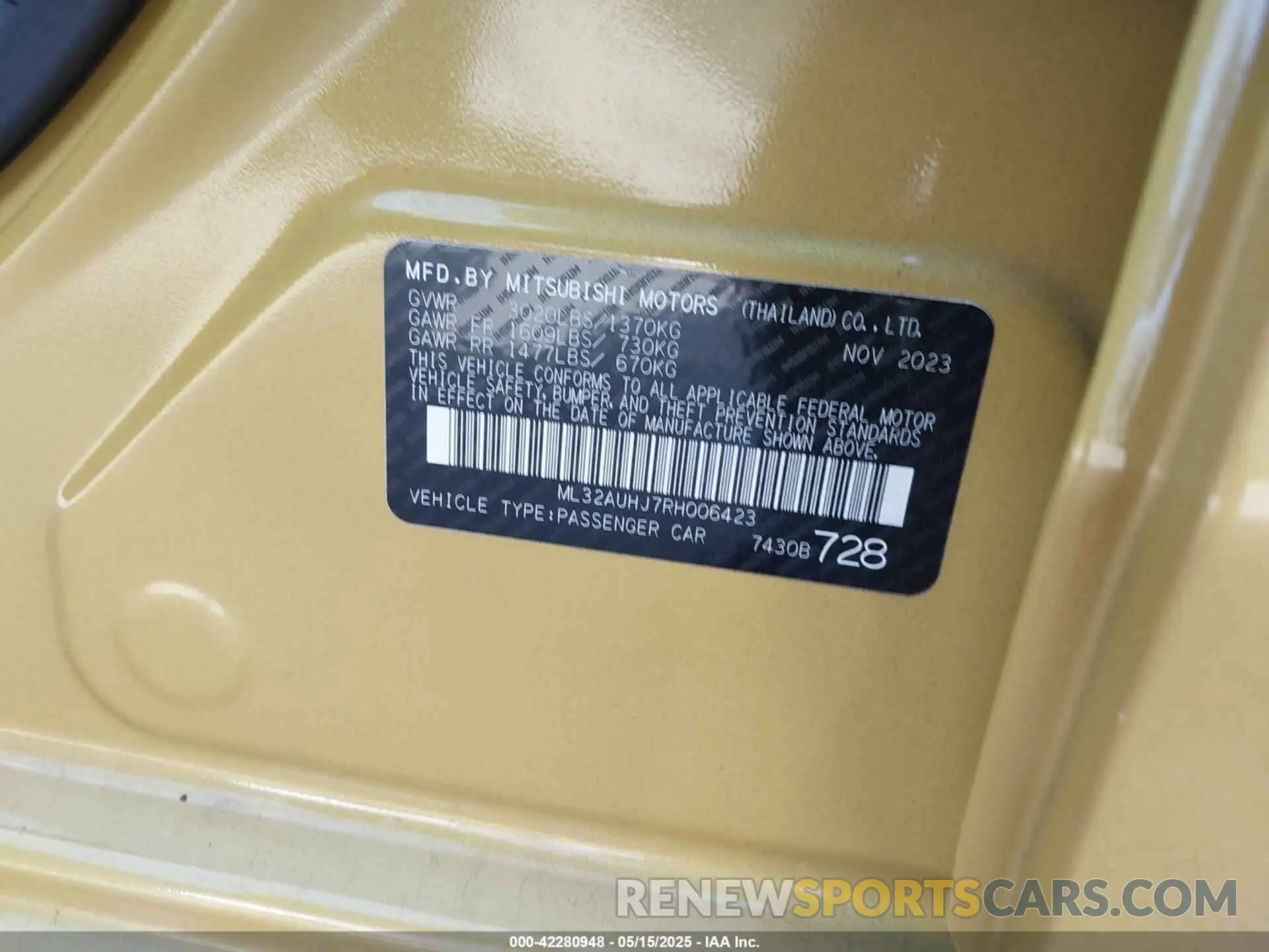 9 Photograph of a damaged car ML32AUHJ7RH006423 MITSUBISHI MIRAGE 2024