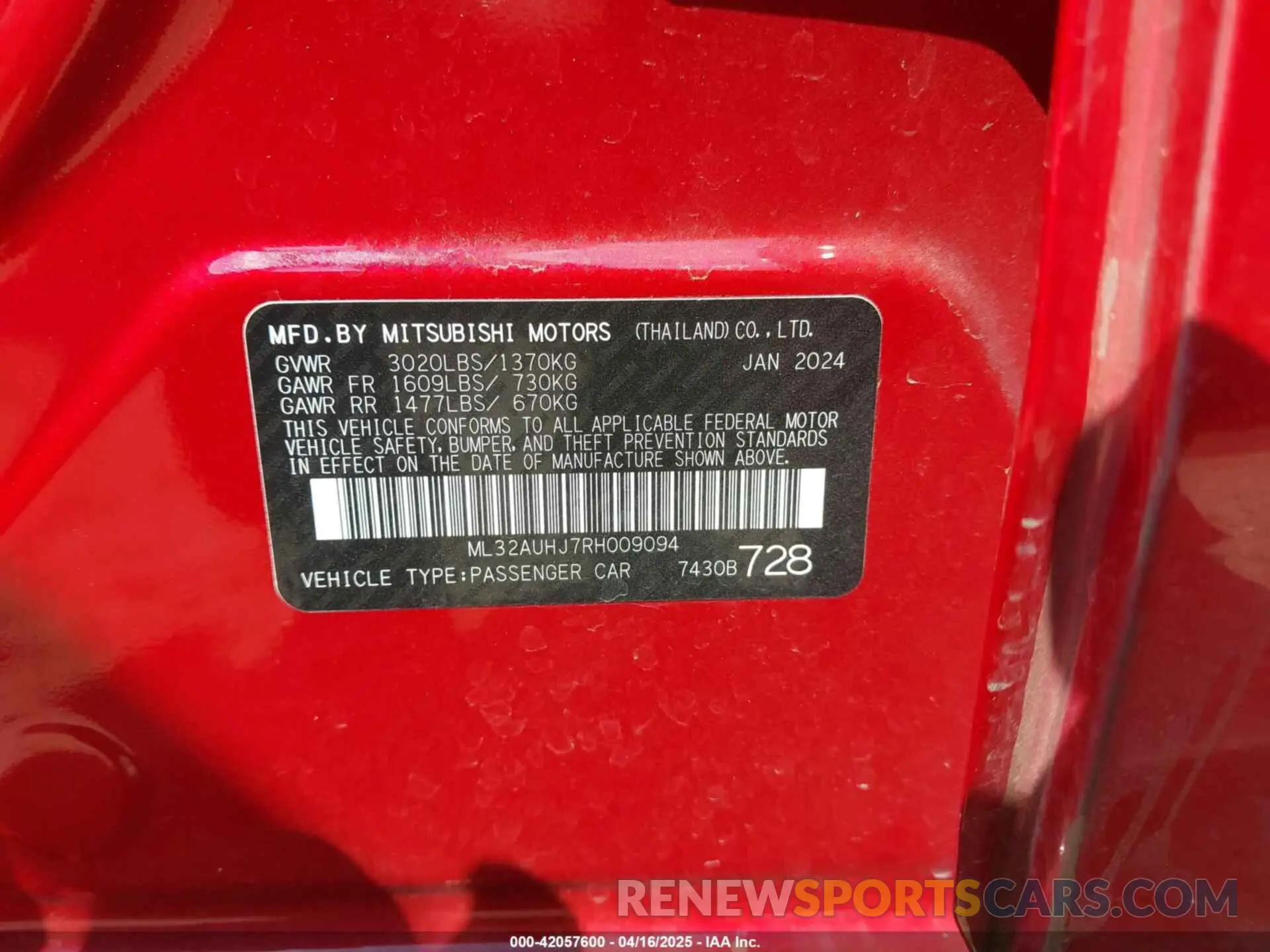9 Photograph of a damaged car ML32AUHJ7RH009094 MITSUBISHI MIRAGE 2024