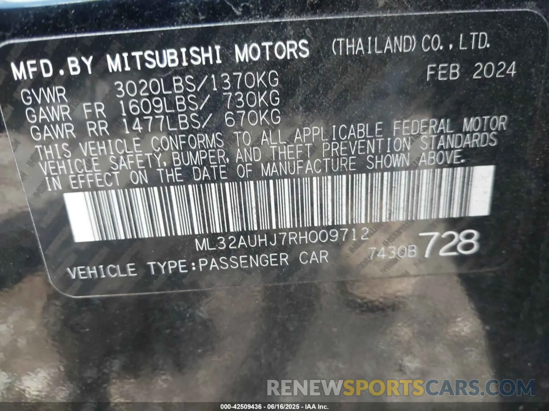 9 Photograph of a damaged car ML32AUHJ7RH009712 MITSUBISHI MIRAGE 2024