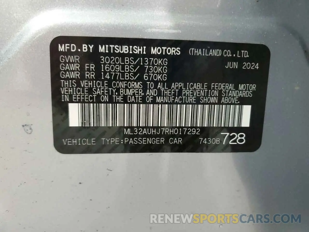 13 Photograph of a damaged car ML32AUHJ7RH017292 MITSUBISHI MIRAGE 2024