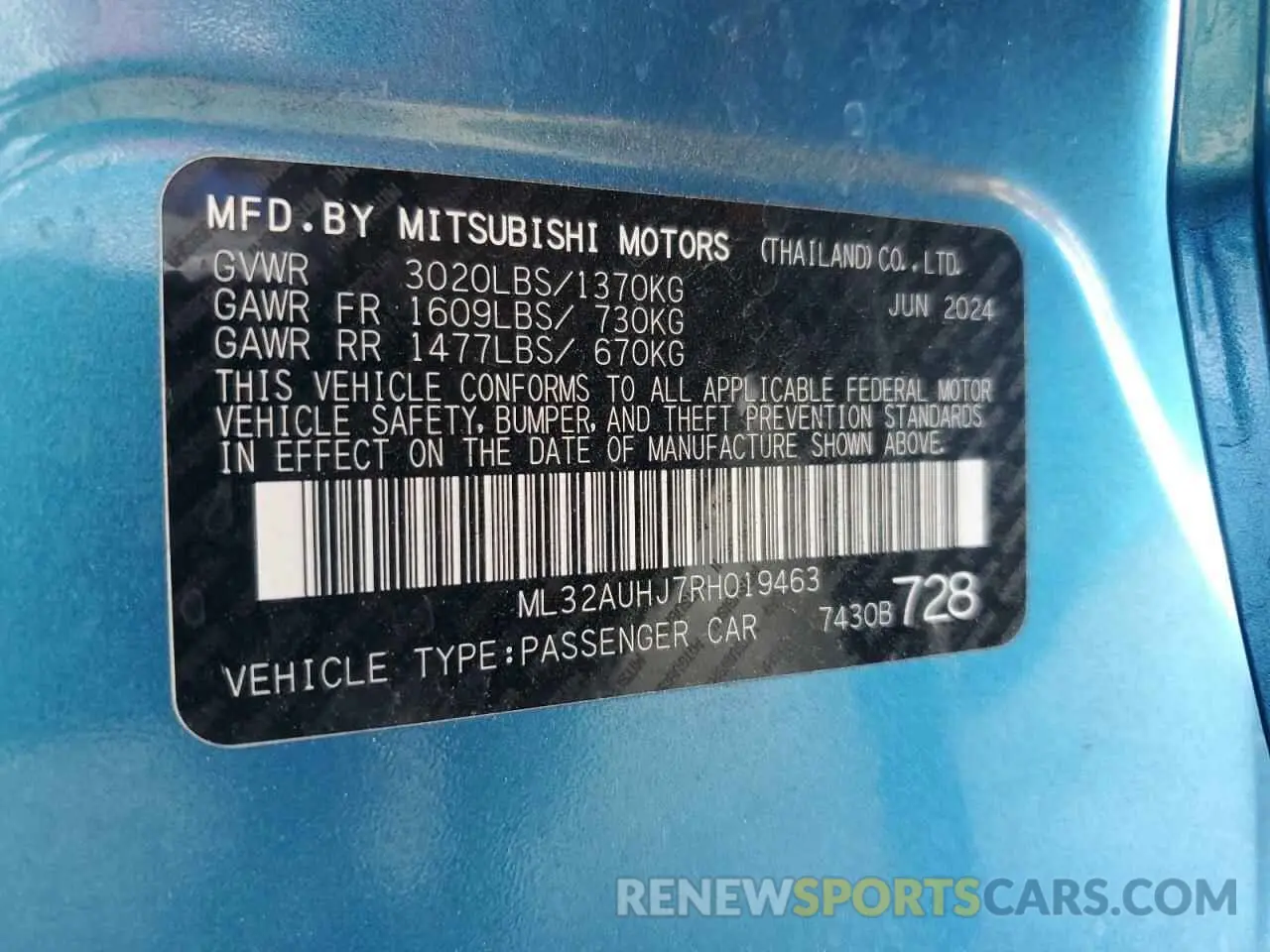 12 Photograph of a damaged car ML32AUHJ7RH019463 MITSUBISHI MIRAGE 2024