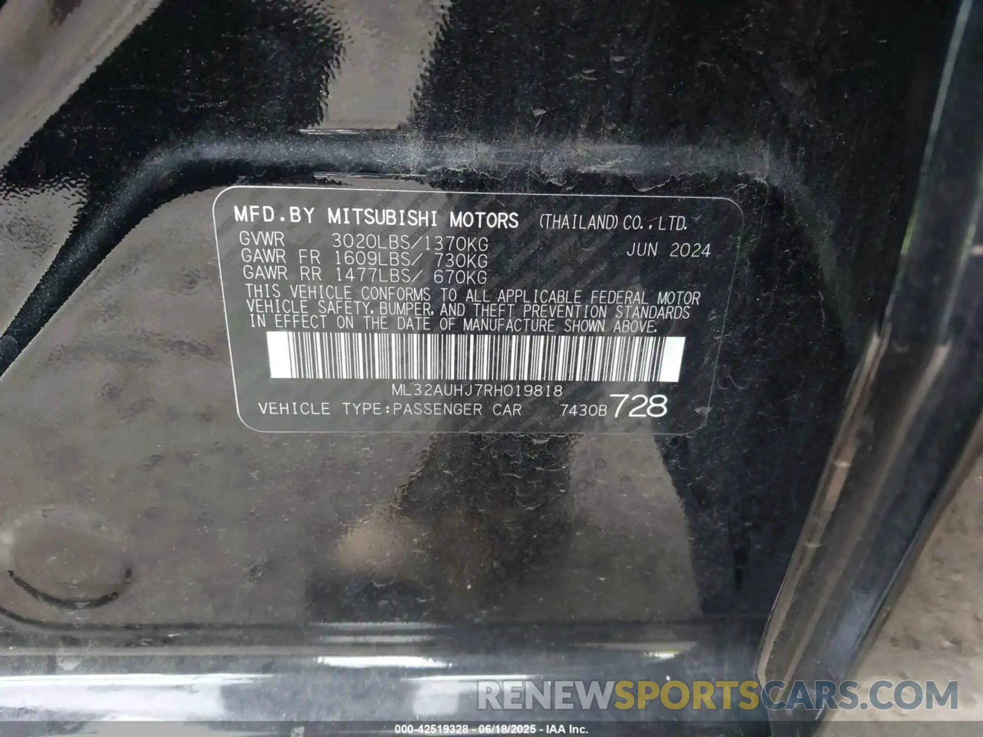 9 Photograph of a damaged car ML32AUHJ7RH019818 MITSUBISHI MIRAGE 2024