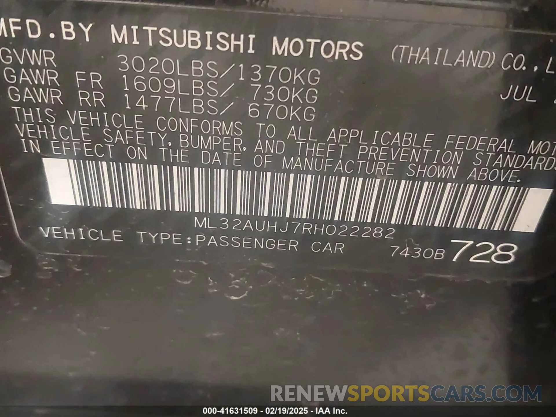 9 Photograph of a damaged car ML32AUHJ7RH022282 MITSUBISHI MIRAGE 2024
