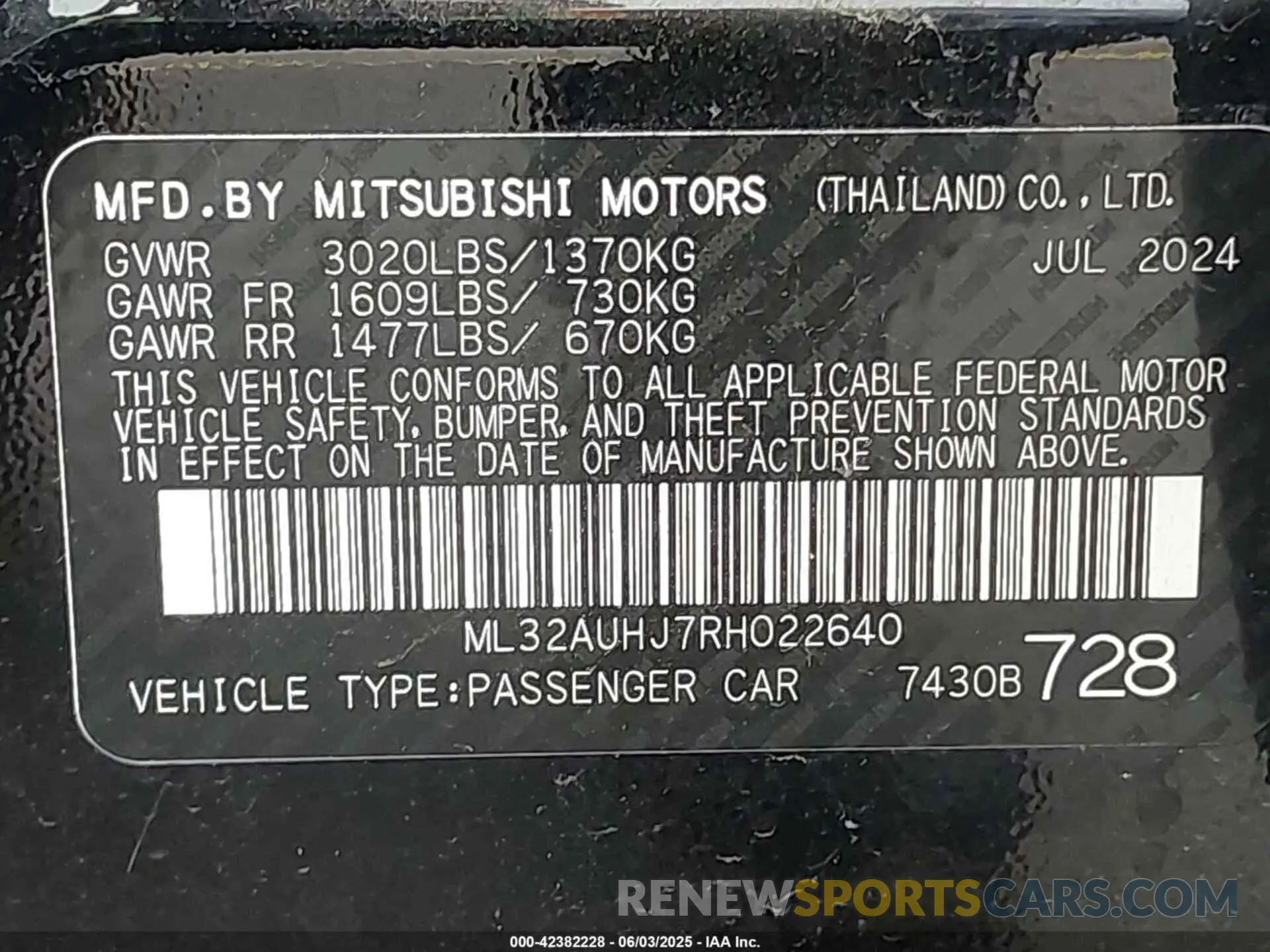 9 Photograph of a damaged car ML32AUHJ7RH022640 MITSUBISHI MIRAGE 2024