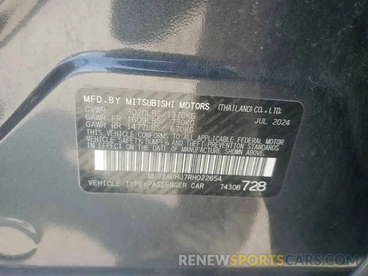 13 Photograph of a damaged car ML32AUHJ7RH022654 MITSUBISHI MIRAGE 2024