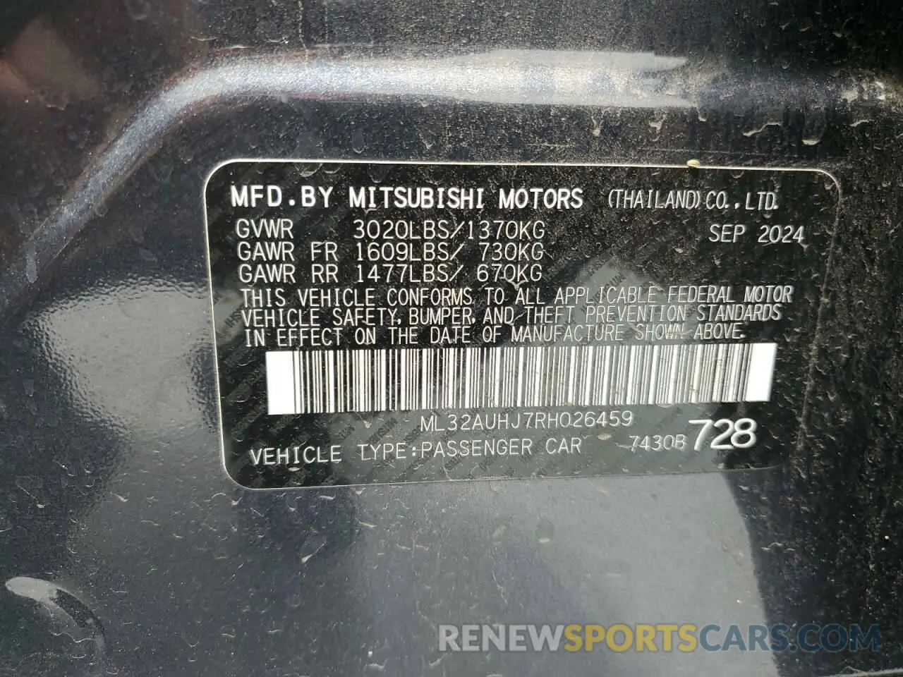 12 Photograph of a damaged car ML32AUHJ7RH026459 MITSUBISHI MIRAGE 2024