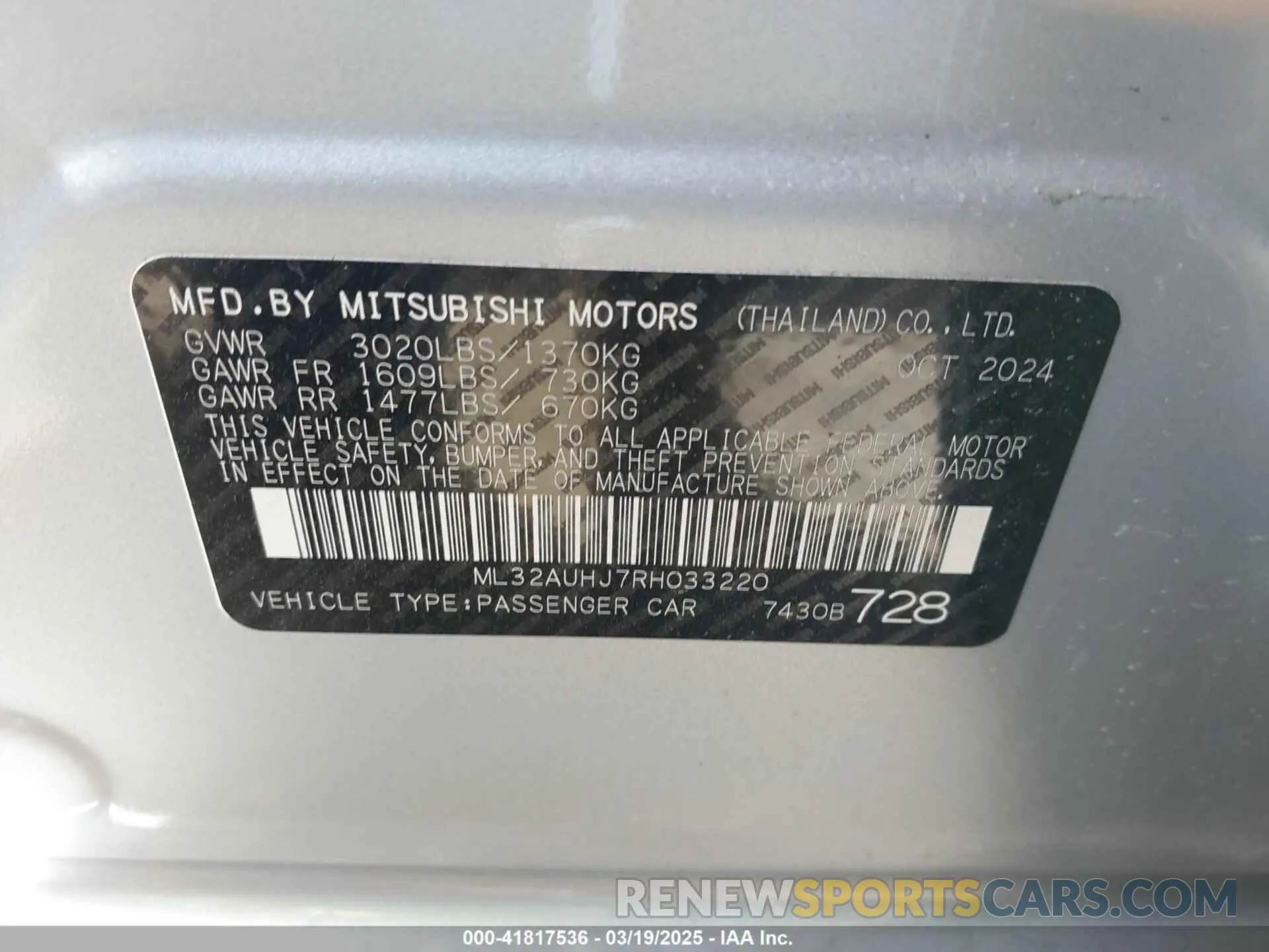 9 Photograph of a damaged car ML32AUHJ7RH033220 MITSUBISHI MIRAGE 2024