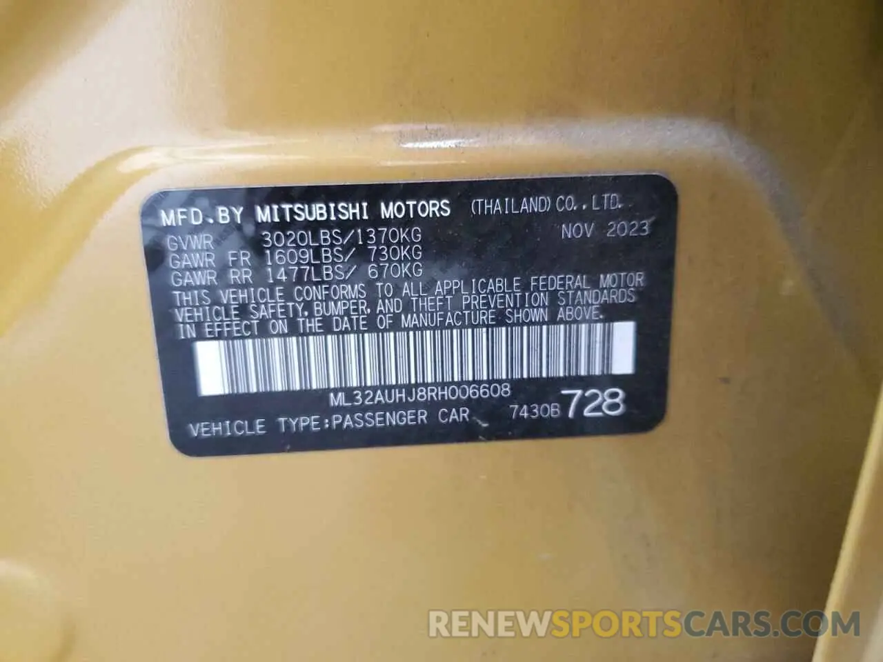 12 Photograph of a damaged car ML32AUHJ8RH006608 MITSUBISHI MIRAGE 2024