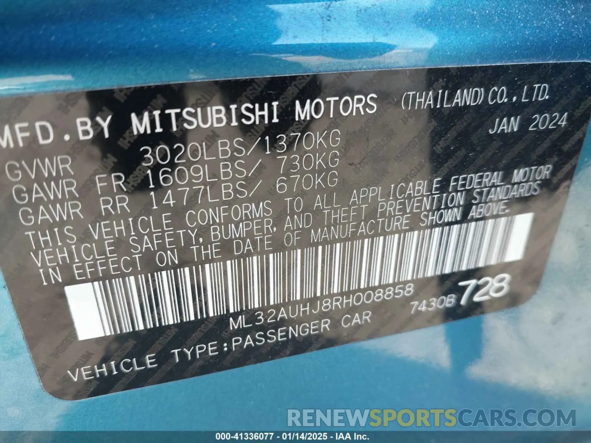 9 Photograph of a damaged car ML32AUHJ8RH008858 MITSUBISHI MIRAGE 2024