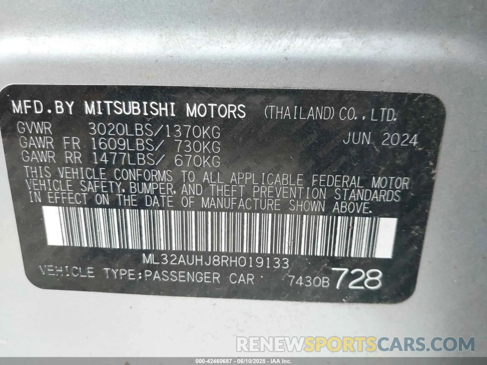 9 Photograph of a damaged car ML32AUHJ8RH019133 MITSUBISHI MIRAGE 2024