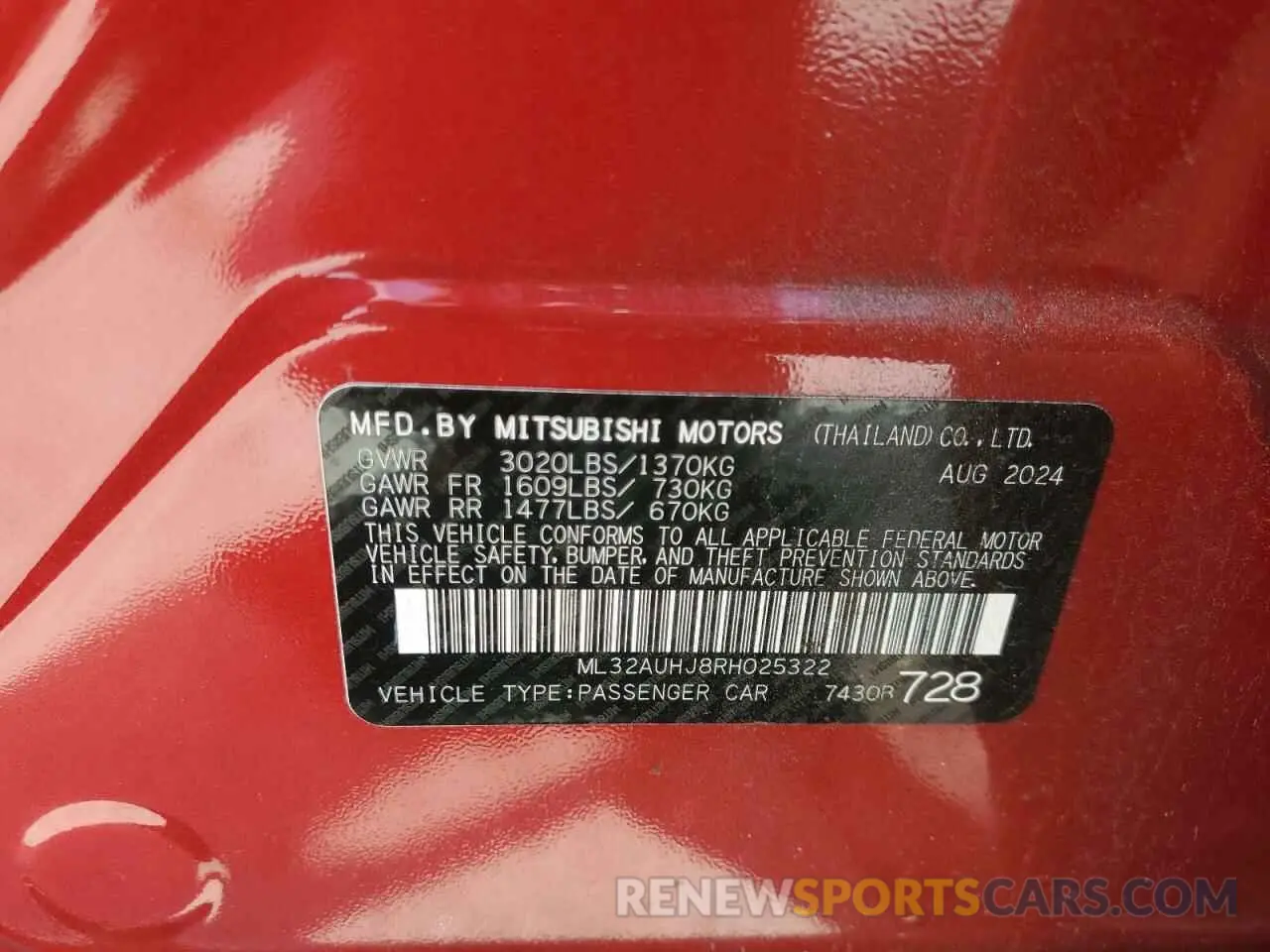 12 Photograph of a damaged car ML32AUHJ8RH025322 MITSUBISHI MIRAGE 2024