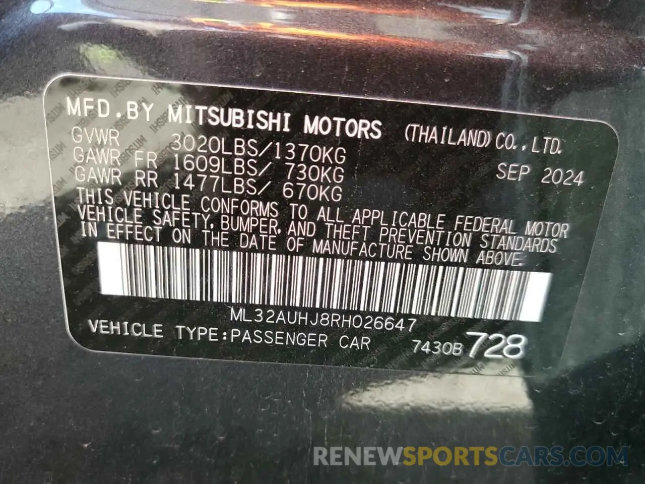 12 Photograph of a damaged car ML32AUHJ8RH026647 MITSUBISHI MIRAGE 2024