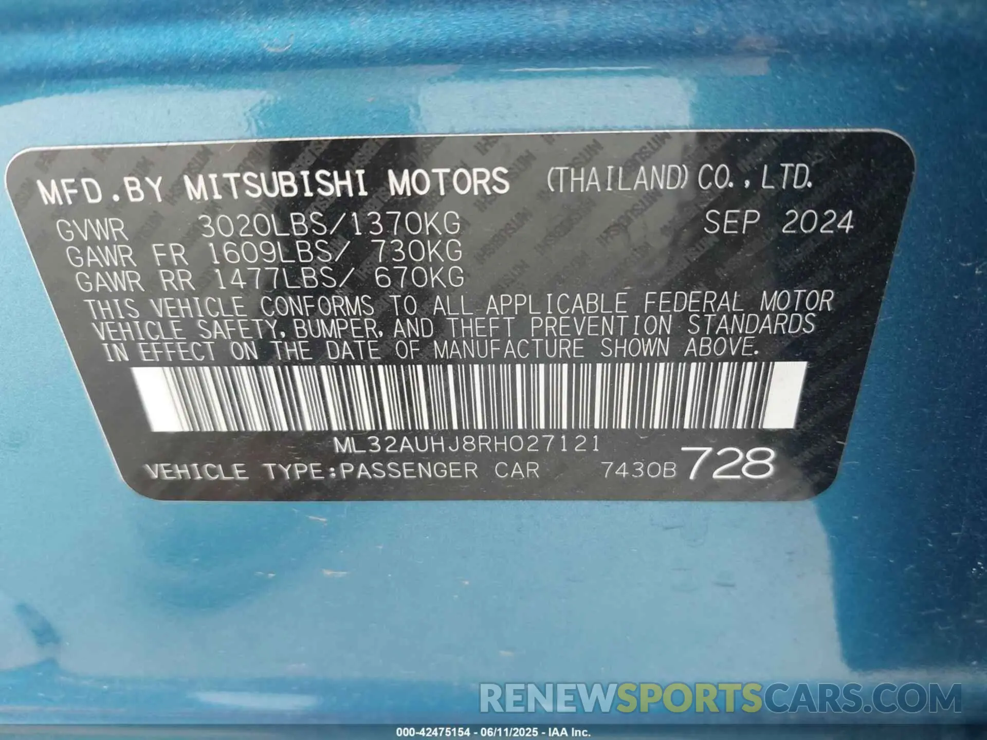 9 Photograph of a damaged car ML32AUHJ8RH027121 MITSUBISHI MIRAGE 2024
