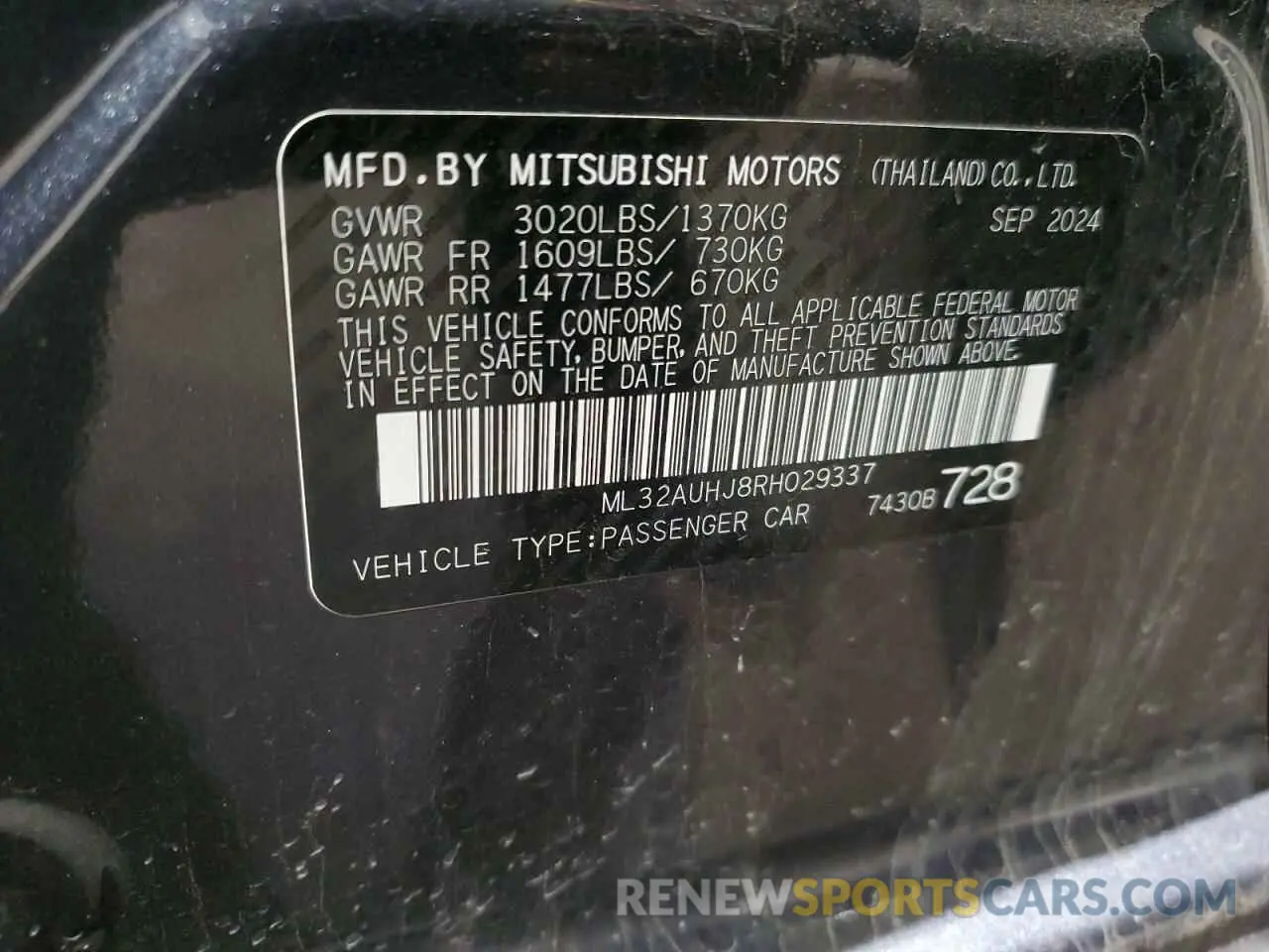 13 Photograph of a damaged car ML32AUHJ8RH029337 MITSUBISHI MIRAGE 2024