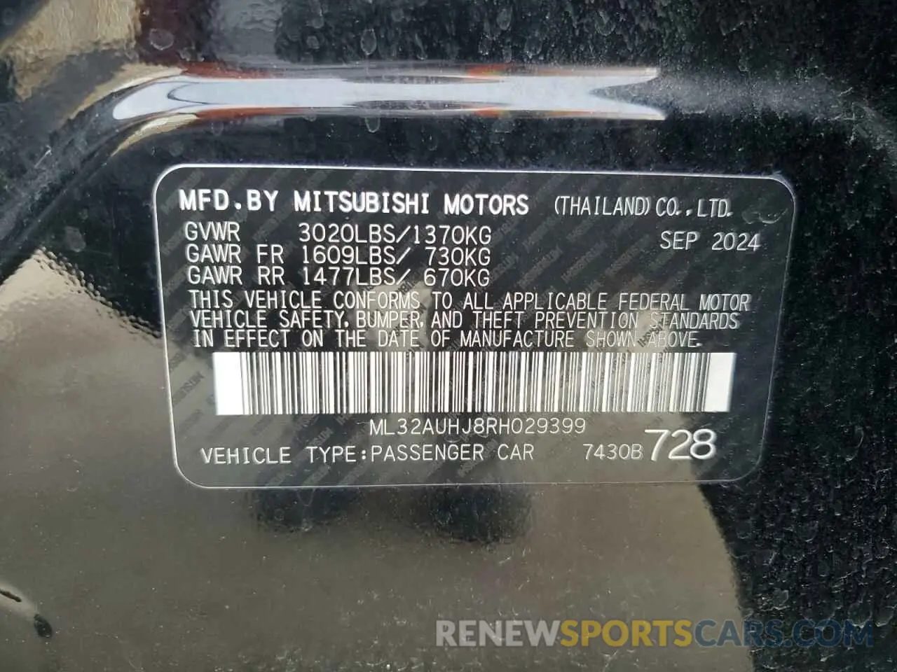 13 Photograph of a damaged car ML32AUHJ8RH029399 MITSUBISHI MIRAGE 2024
