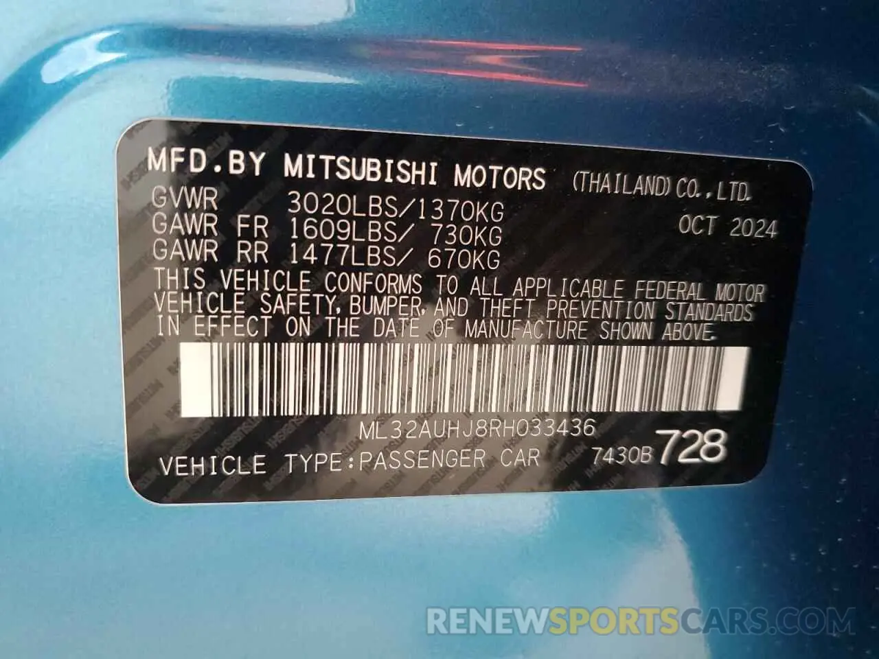 13 Photograph of a damaged car ML32AUHJ8RH033436 MITSUBISHI MIRAGE 2024