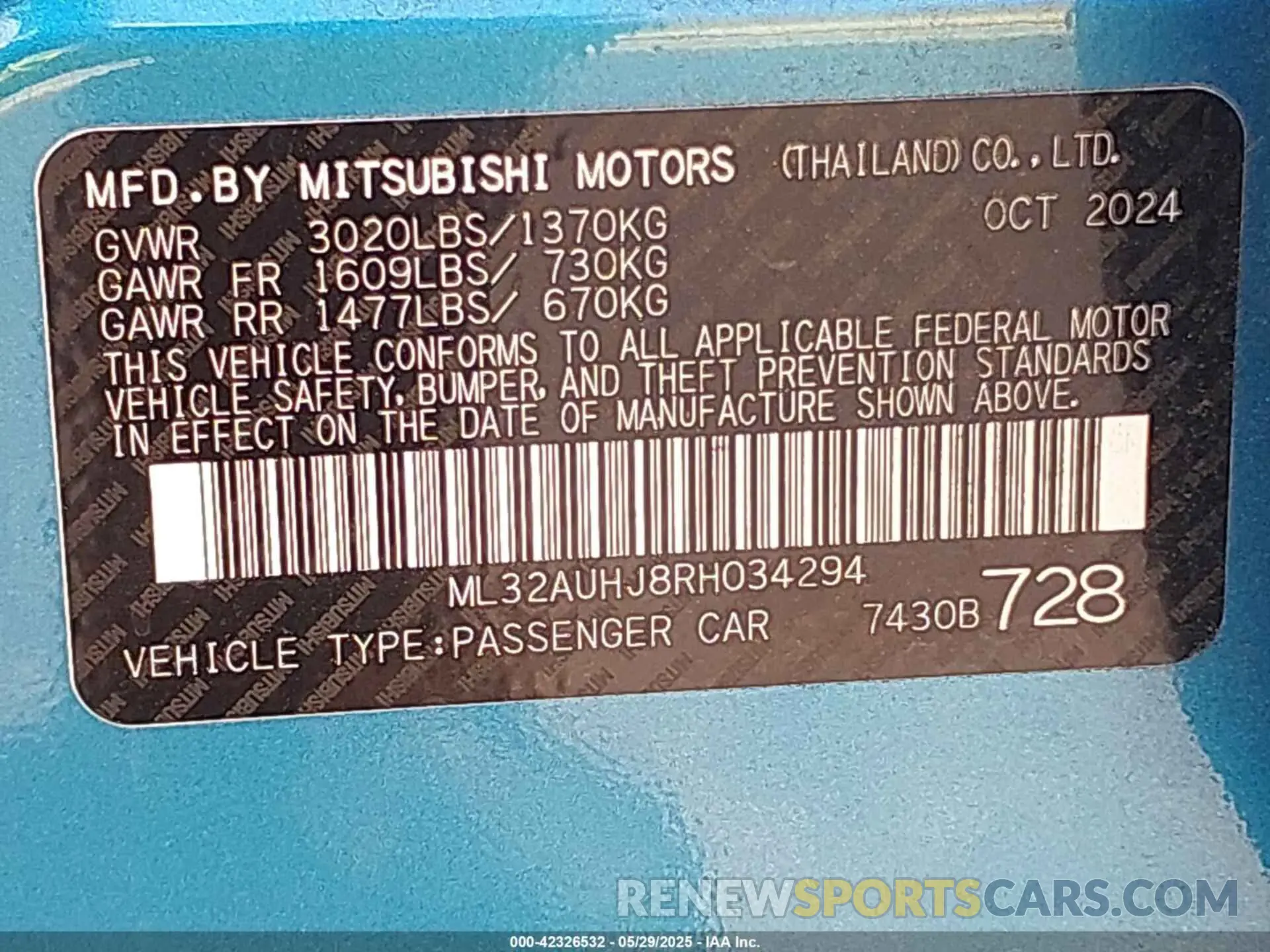 9 Photograph of a damaged car ML32AUHJ8RH034294 MITSUBISHI MIRAGE 2024