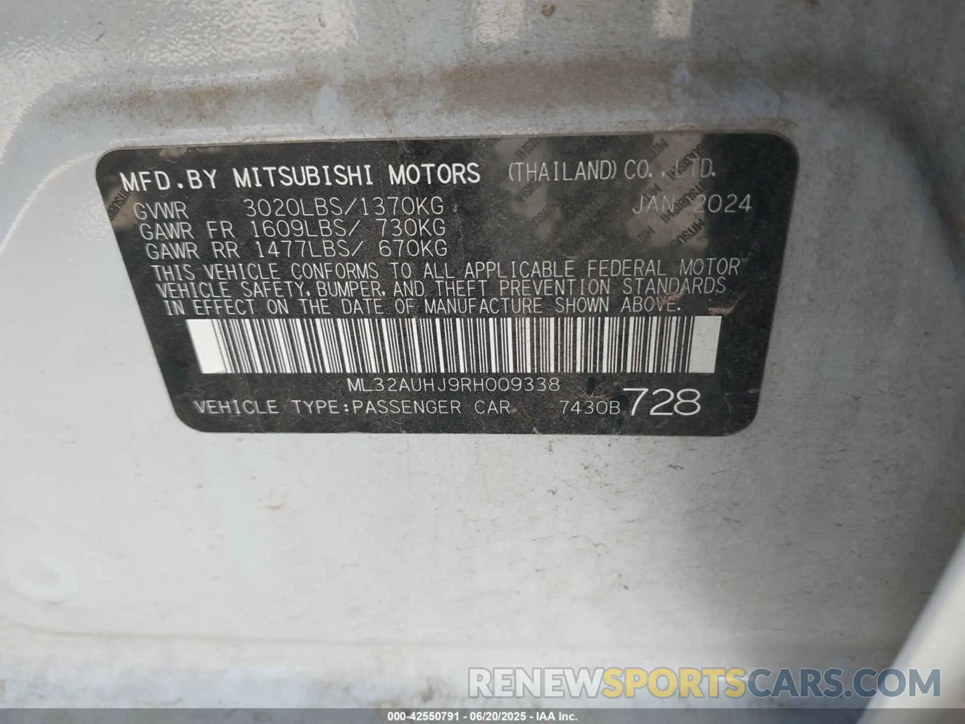 9 Photograph of a damaged car ML32AUHJ9RH009338 MITSUBISHI MIRAGE 2024