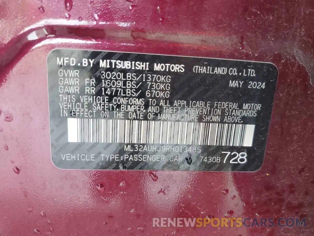 12 Photograph of a damaged car ML32AUHJ9RH013485 MITSUBISHI MIRAGE 2024