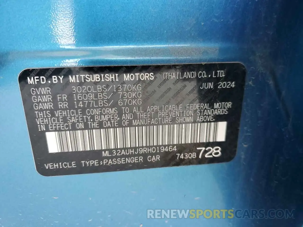 14 Photograph of a damaged car ML32AUHJ9RH019464 MITSUBISHI MIRAGE 2024