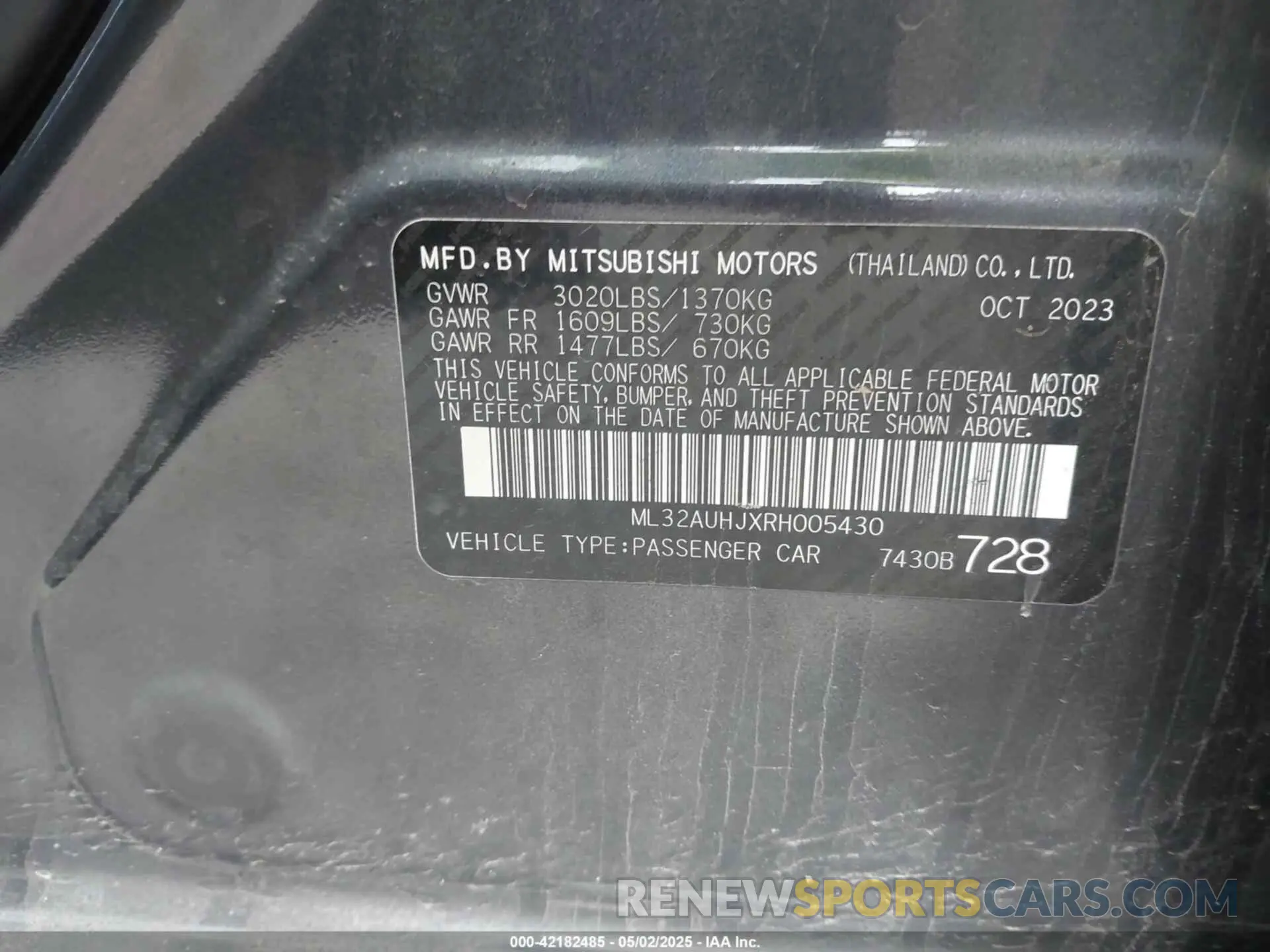 9 Photograph of a damaged car ML32AUHJXRH005430 MITSUBISHI MIRAGE 2024