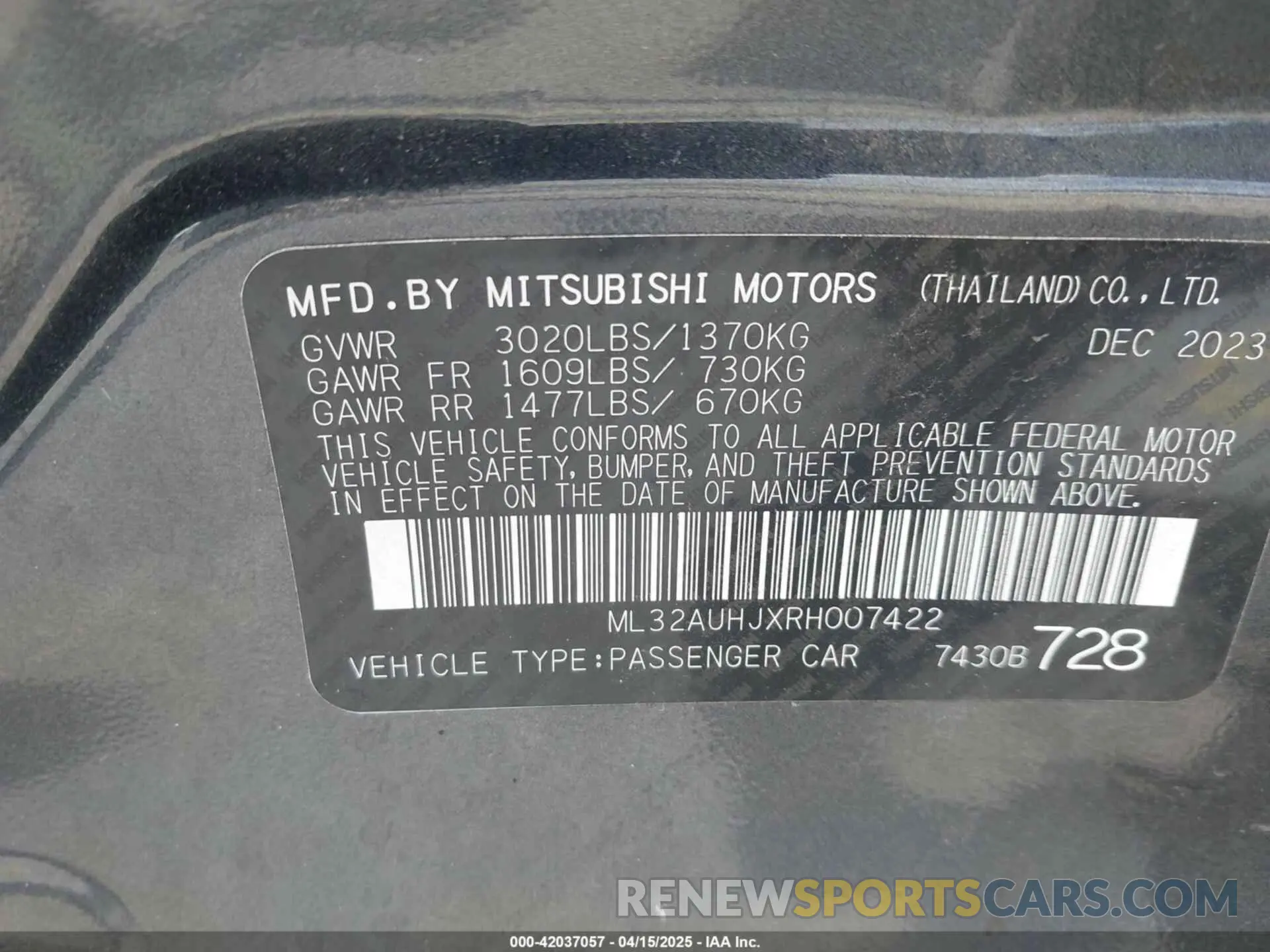 9 Photograph of a damaged car ML32AUHJXRH007422 MITSUBISHI MIRAGE 2024