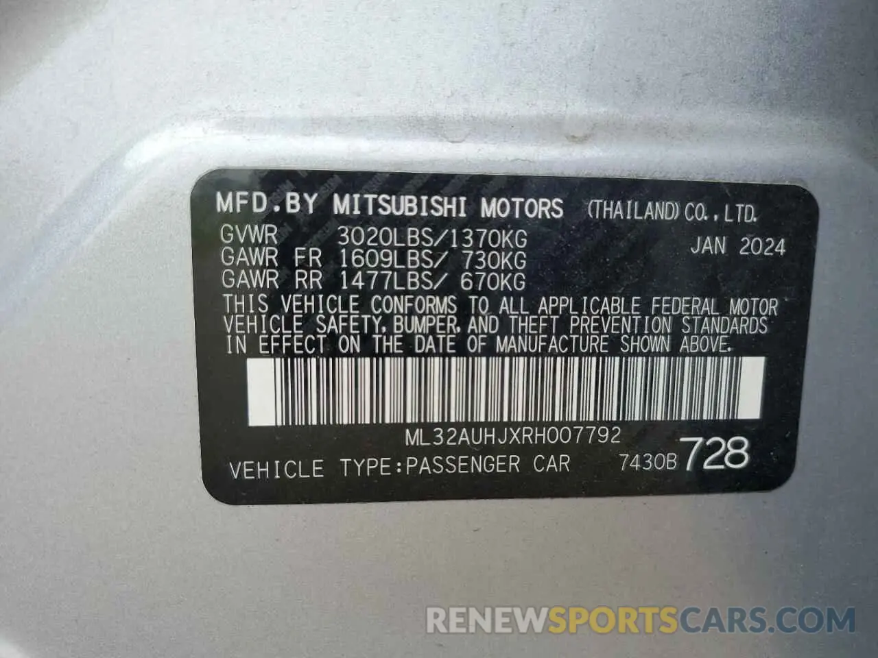 13 Photograph of a damaged car ML32AUHJXRH007792 MITSUBISHI MIRAGE 2024
