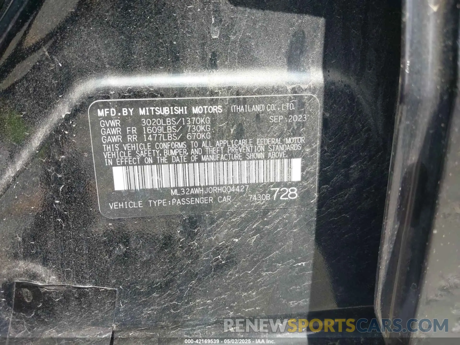 9 Photograph of a damaged car ML32AWHJ0RH004427 MITSUBISHI MIRAGE 2024