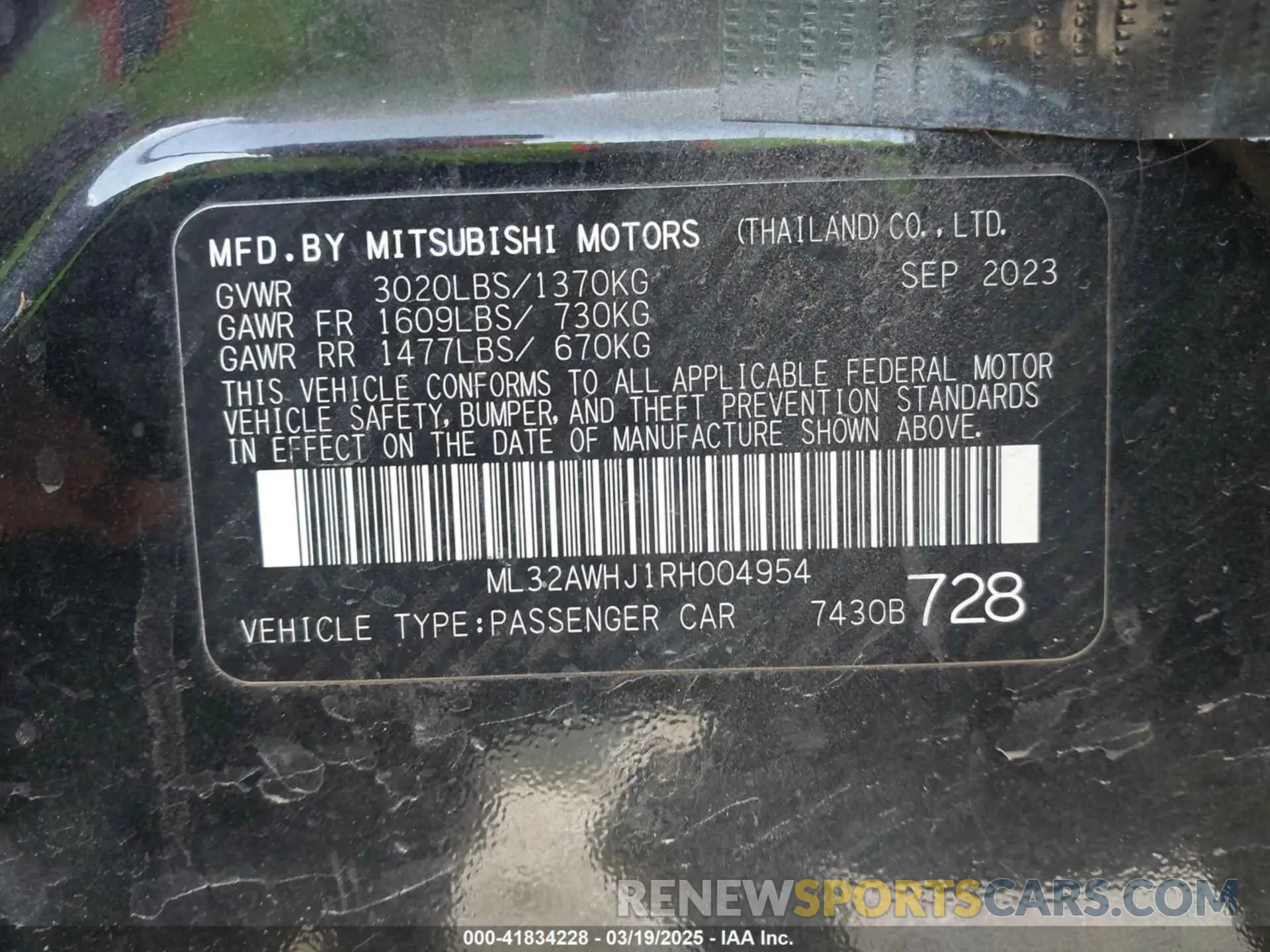 9 Photograph of a damaged car ML32AWHJ1RH004954 MITSUBISHI MIRAGE 2024