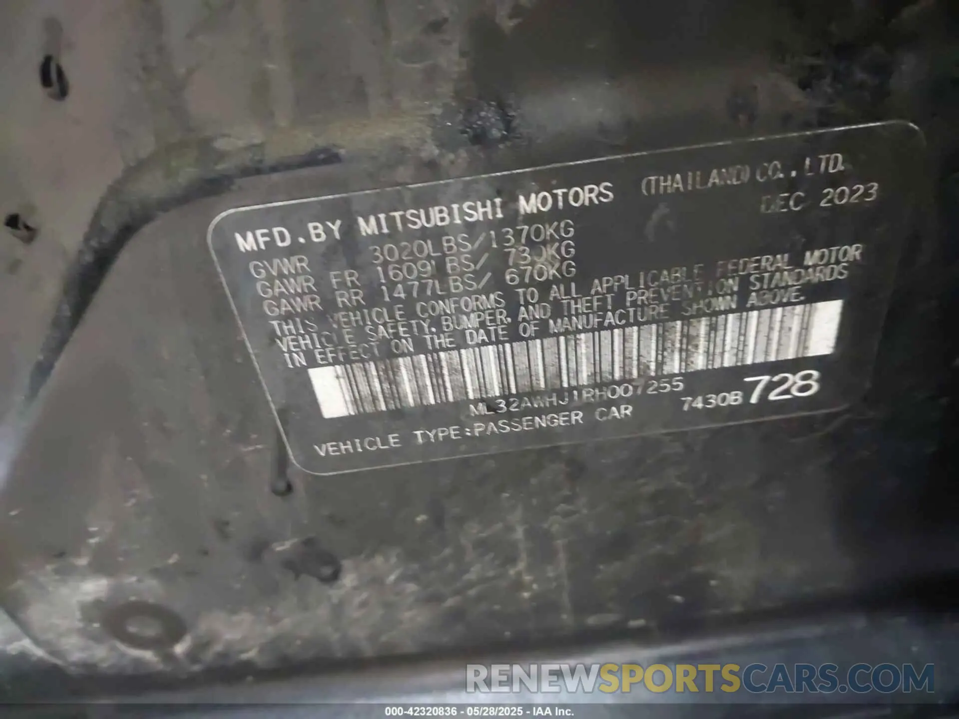 9 Photograph of a damaged car ML32AWHJ1RH007255 MITSUBISHI MIRAGE 2024