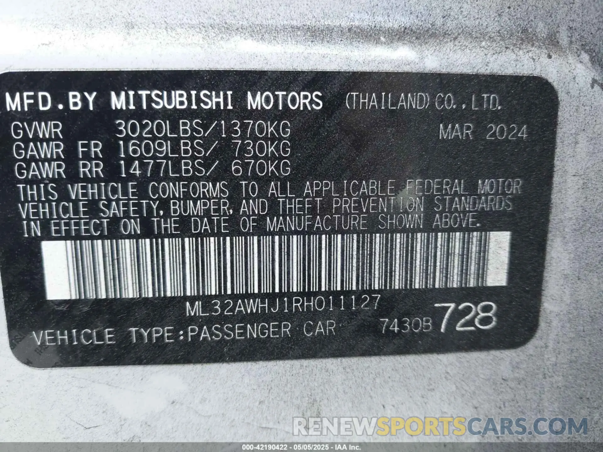 9 Photograph of a damaged car ML32AWHJ1RH011127 MITSUBISHI MIRAGE 2024