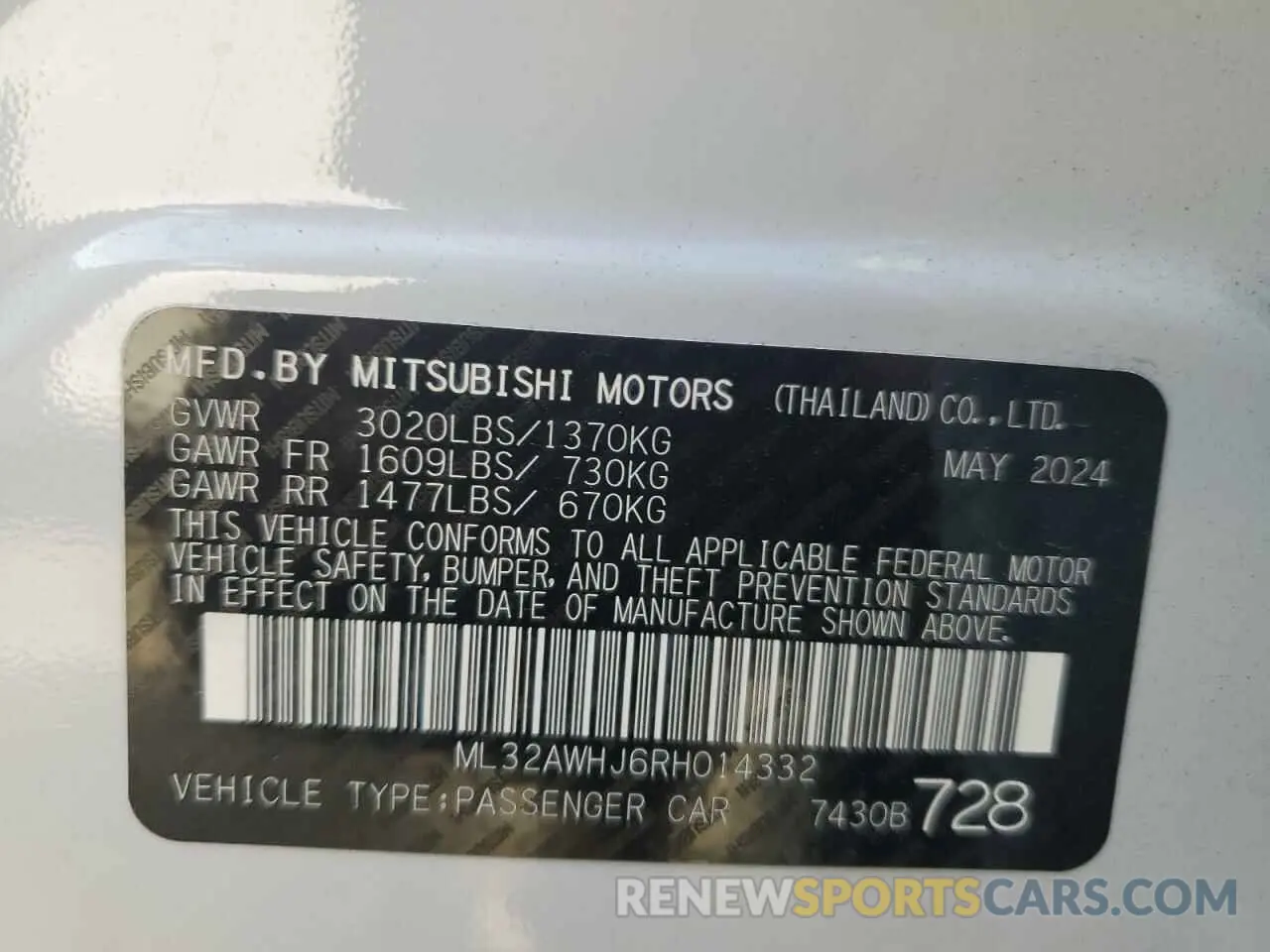 12 Photograph of a damaged car ML32AWHJ6RH014332 MITSUBISHI MIRAGE 2024