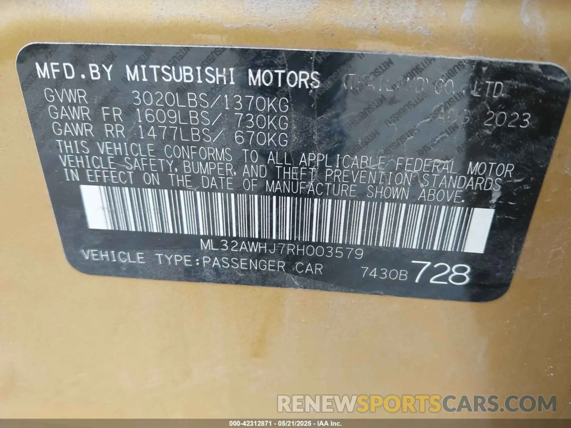 9 Photograph of a damaged car ML32AWHJ7RH003579 MITSUBISHI MIRAGE 2024