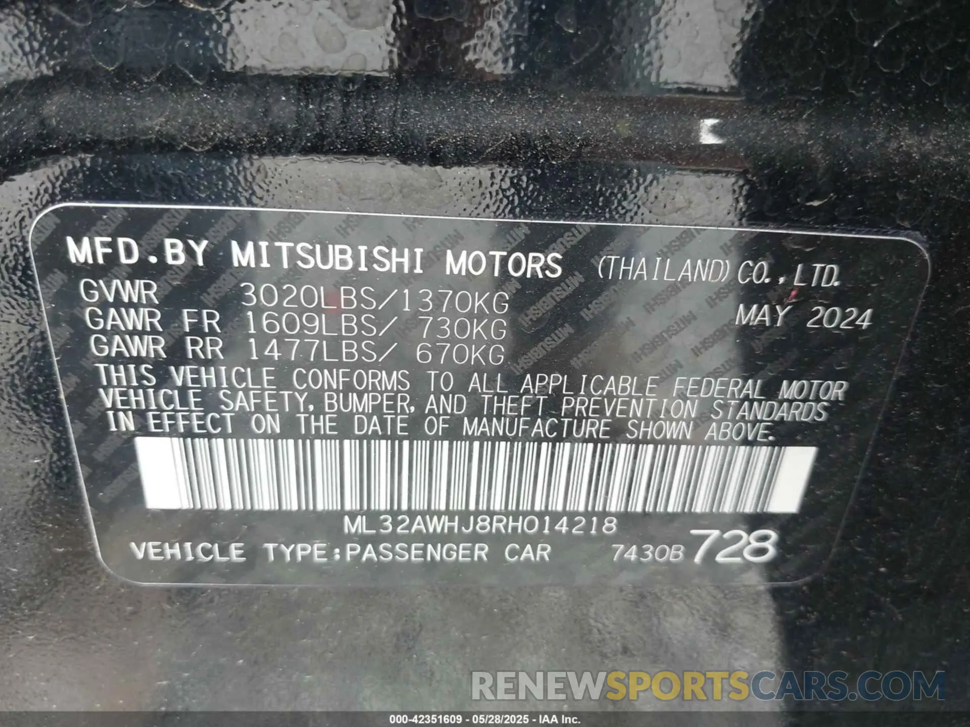 9 Photograph of a damaged car ML32AWHJ8RH014218 MITSUBISHI MIRAGE 2024