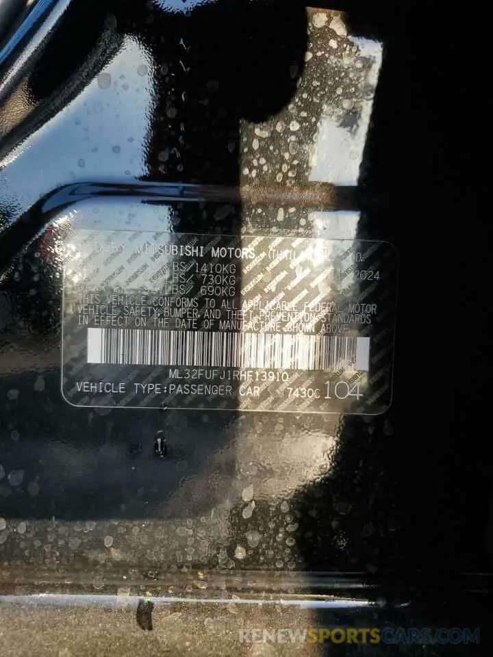 13 Photograph of a damaged car ML32FUFJ1RHF13910 MITSUBISHI MIRAGE 2024