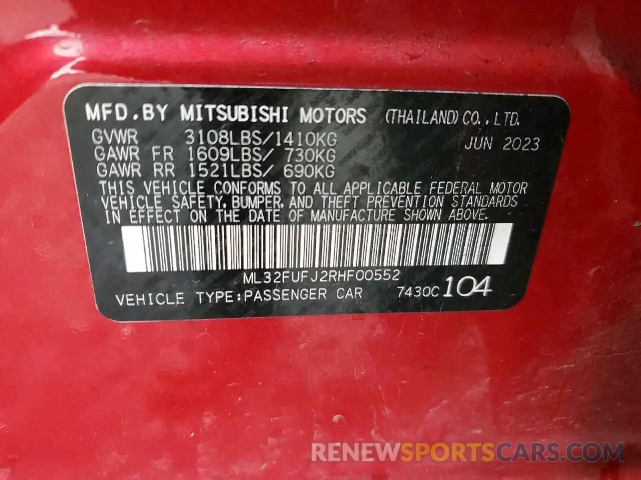 12 Photograph of a damaged car ML32FUFJ2RHF00552 MITSUBISHI MIRAGE 2024