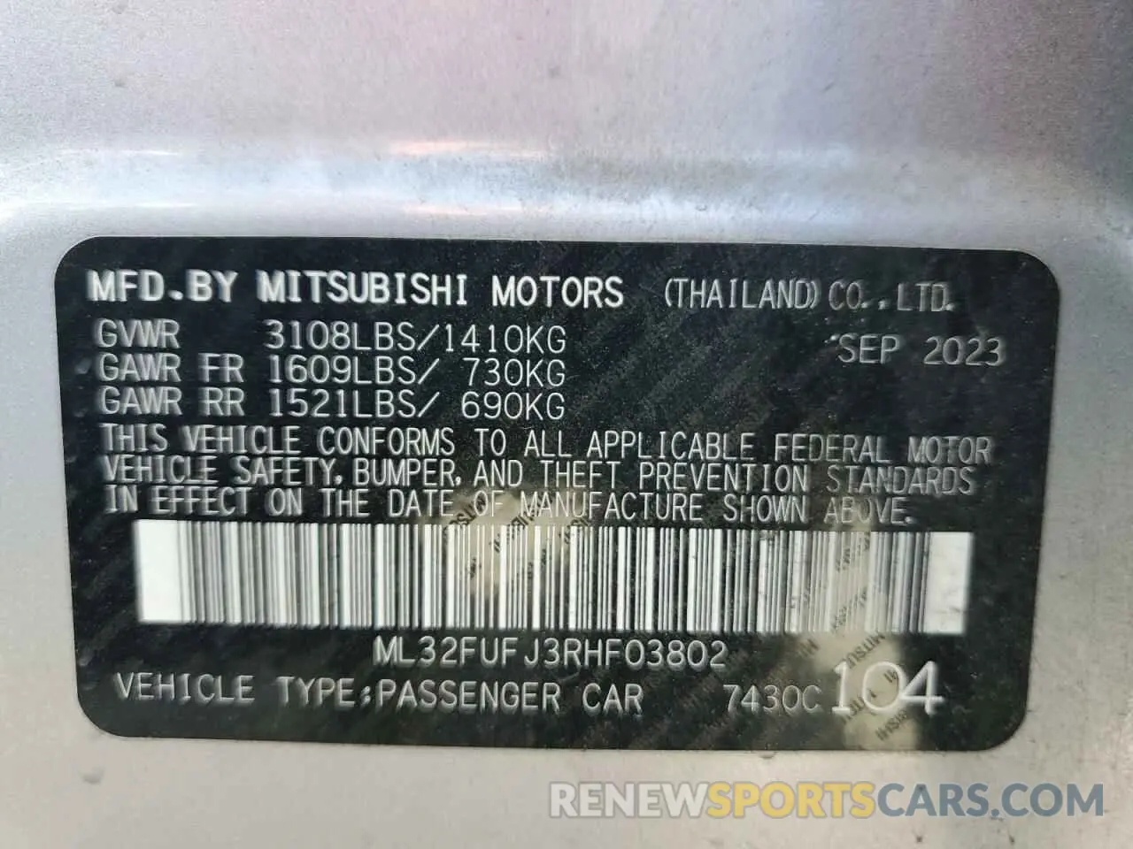 13 Photograph of a damaged car ML32FUFJ3RHF03802 MITSUBISHI MIRAGE 2024