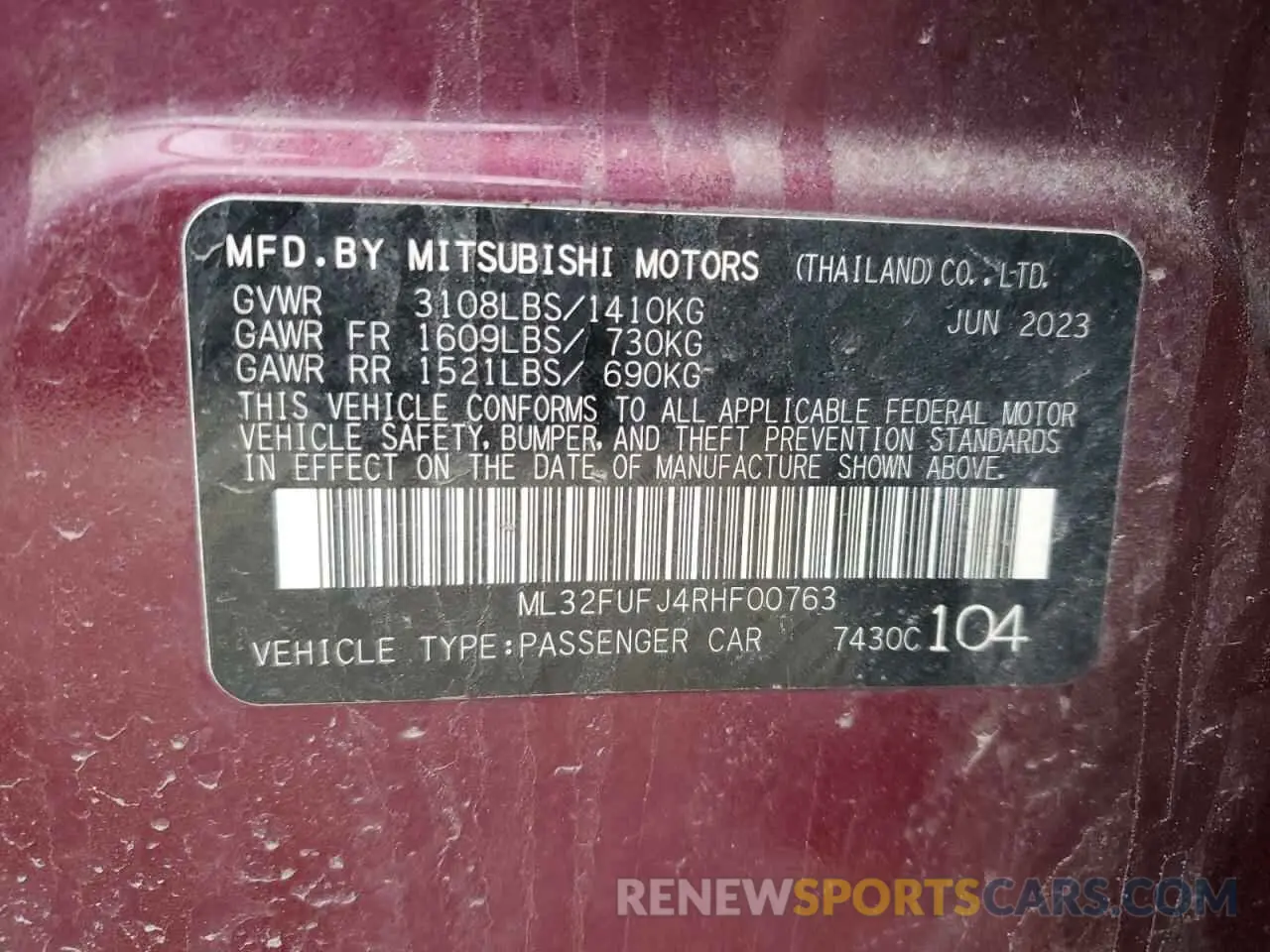 13 Photograph of a damaged car ML32FUFJ4RHF00763 MITSUBISHI MIRAGE 2024