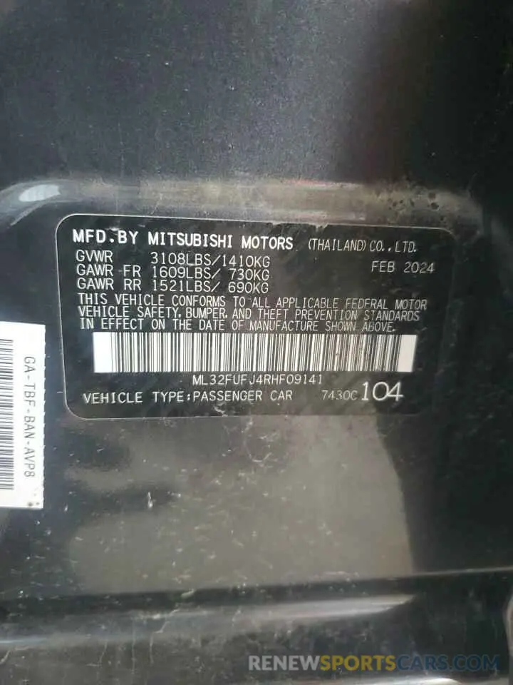 12 Photograph of a damaged car ML32FUFJ4RHF09141 MITSUBISHI MIRAGE 2024