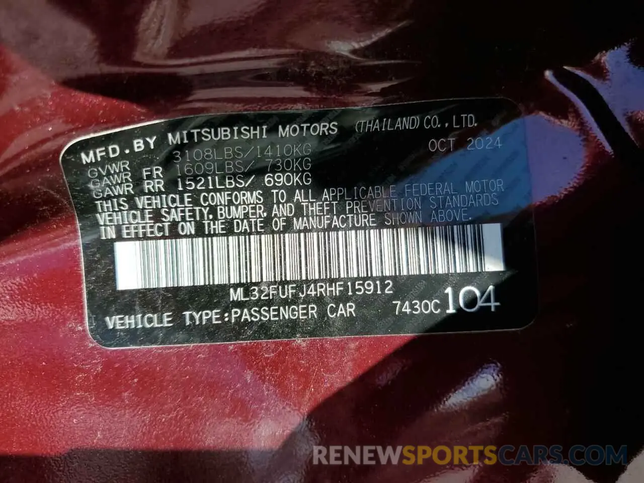 12 Photograph of a damaged car ML32FUFJ4RHF15912 MITSUBISHI MIRAGE 2024