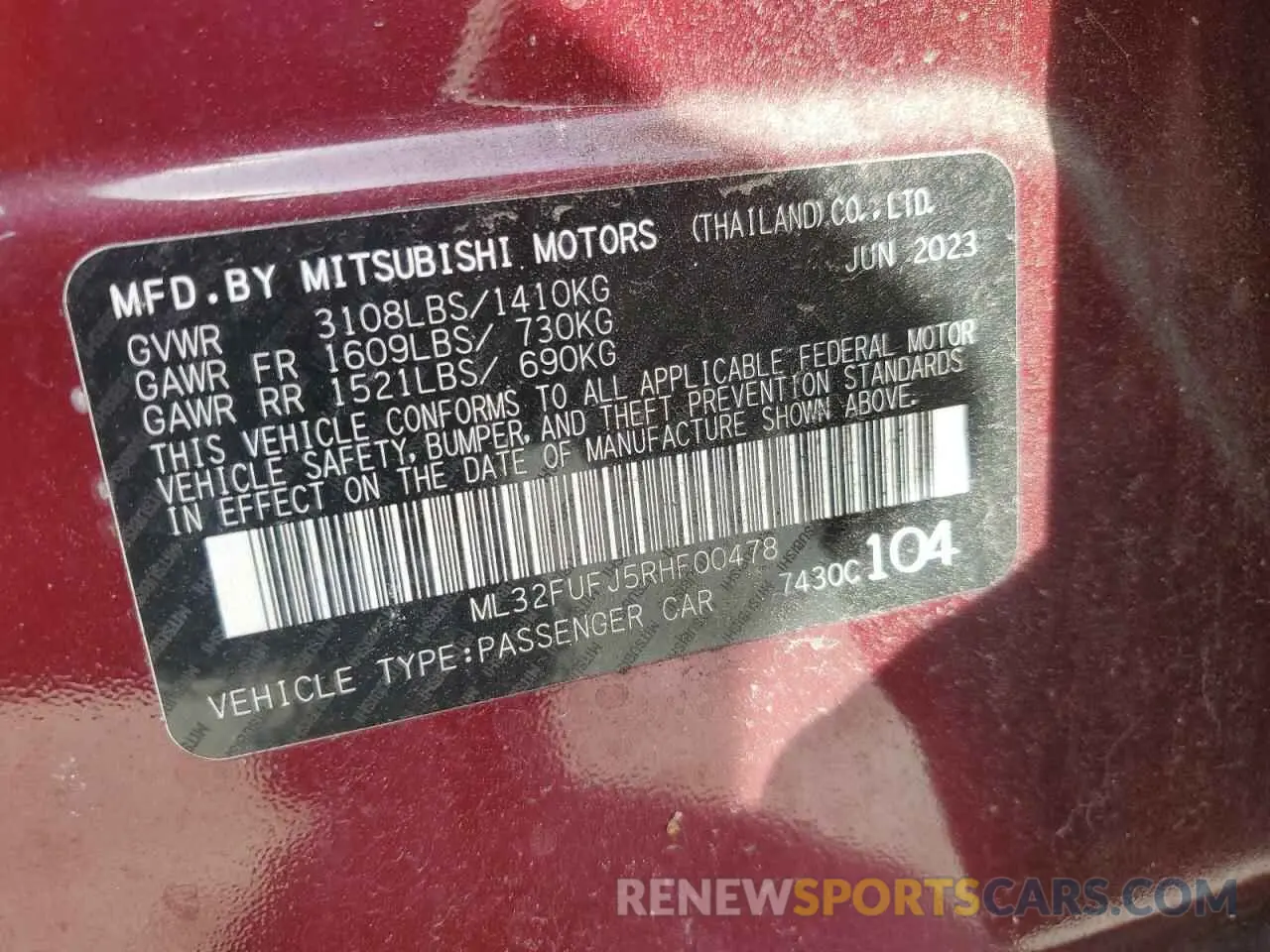 13 Photograph of a damaged car ML32FUFJ5RHF00478 MITSUBISHI MIRAGE 2024