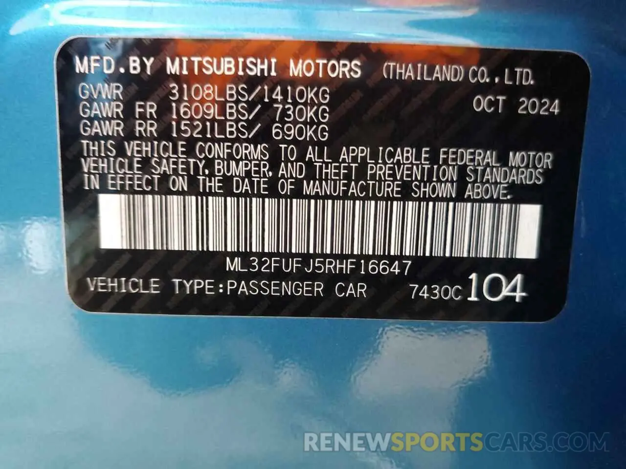 13 Photograph of a damaged car ML32FUFJ5RHF16647 MITSUBISHI MIRAGE 2024
