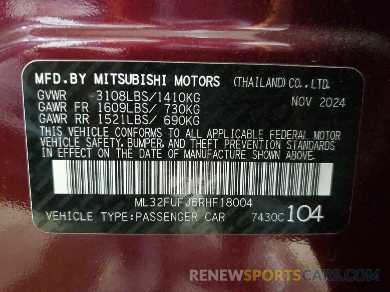 12 Photograph of a damaged car ML32FUFJ6RHF18004 MITSUBISHI MIRAGE 2024