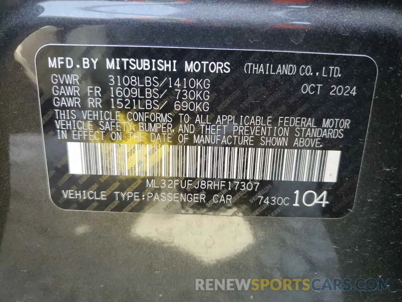 13 Photograph of a damaged car ML32FUFJ8RHF17307 MITSUBISHI MIRAGE 2024